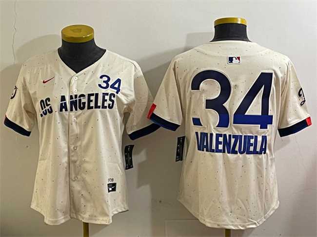 Womens Los Angeles Dodgers #34 Toro Valenzuela Cream 2024 City Connect Limited Stitched Baseball Jersey